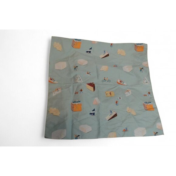 Light Blue Scarf Cheese & People Print Novelty Pattern Square Polyester 26" - Picture 1 of 2